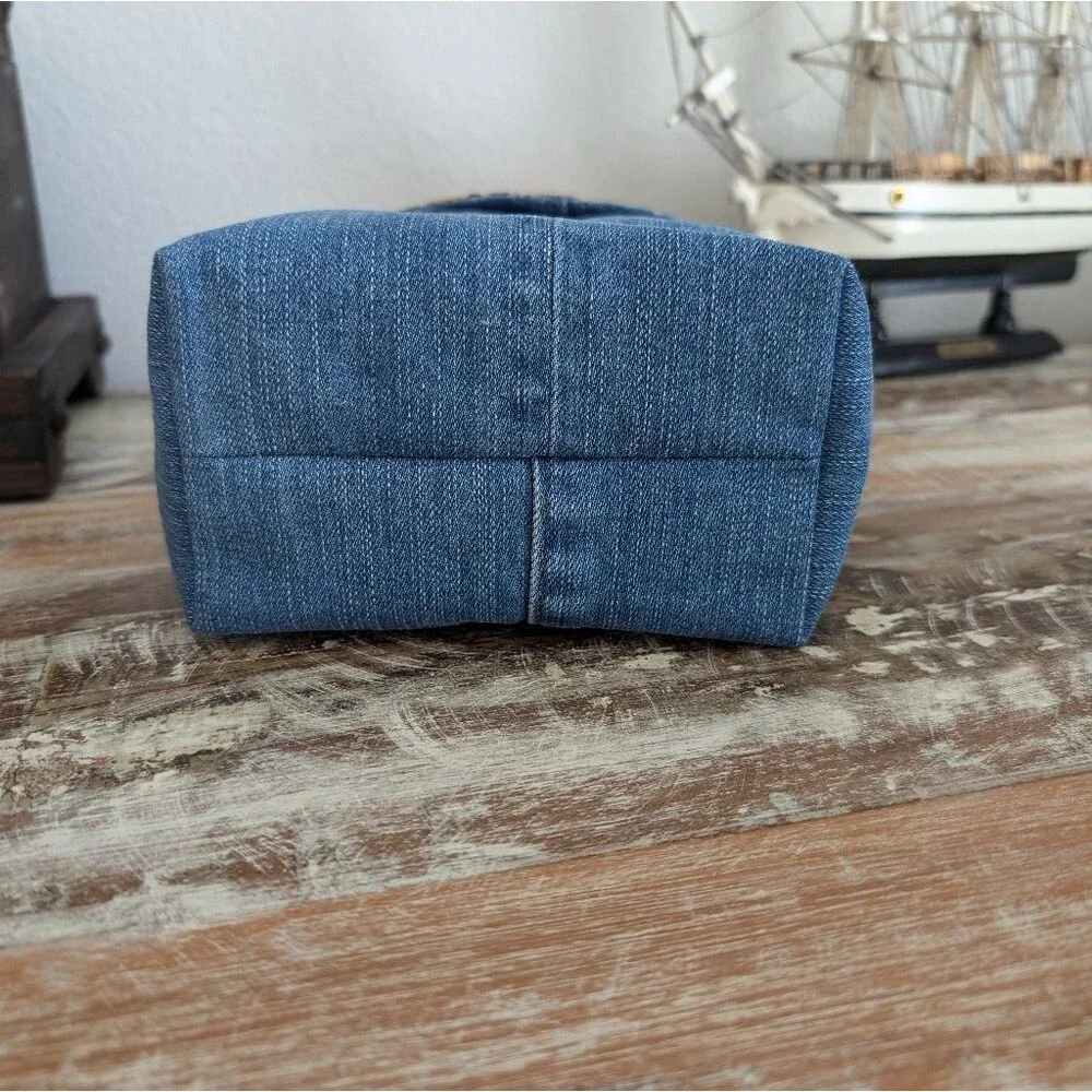 Hand Crafted Sunflower/Recycled Denim Basket/Bin